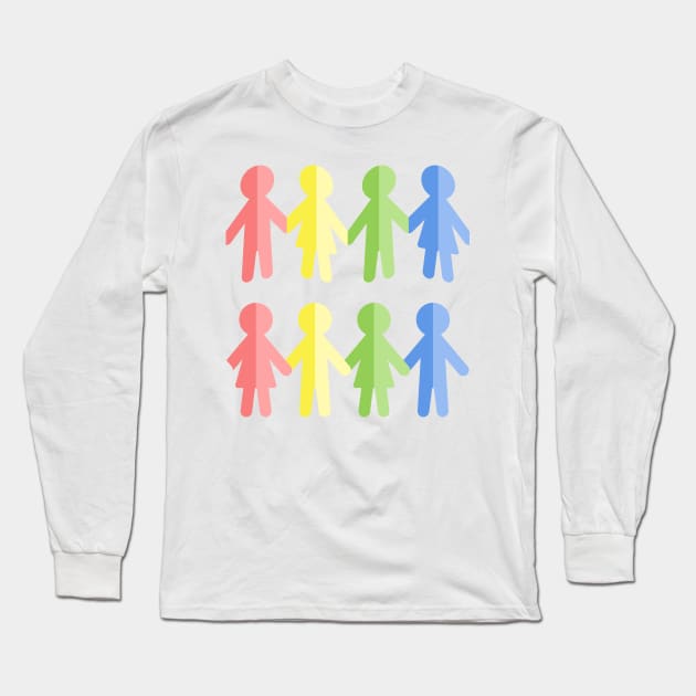 Rainbow Paper People Chain Long Sleeve T-Shirt by THP Creative